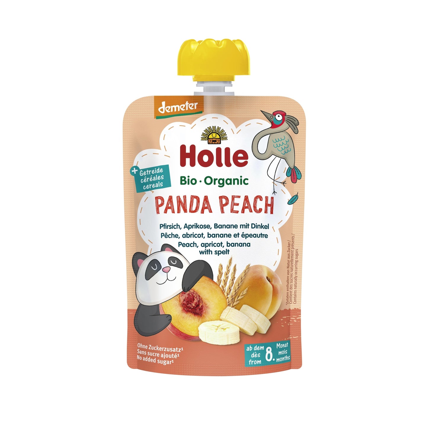 PANDA PEACH - Perzik, abrikoos, banaan en spelt (vanaf 8 maanden) Eco/Dem Holle 100 g