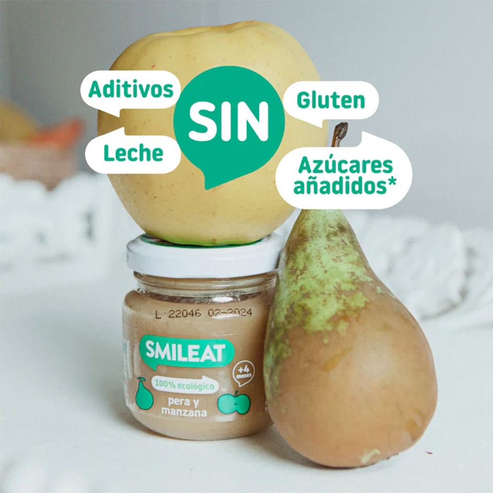 Confezione da 12 vasetti di Pera e mela +6 mesi Smileat, 130 g