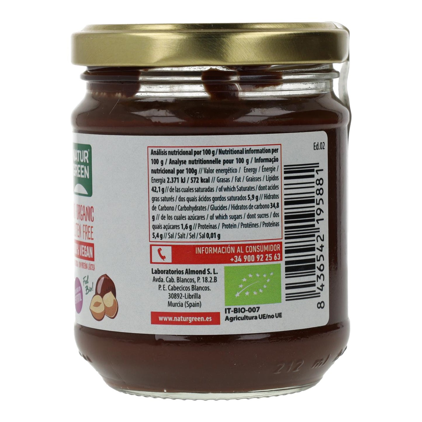 Haselnuss-Kakao-Creme mit reduziertem Zuckergehalt von Naturgreen 200 g