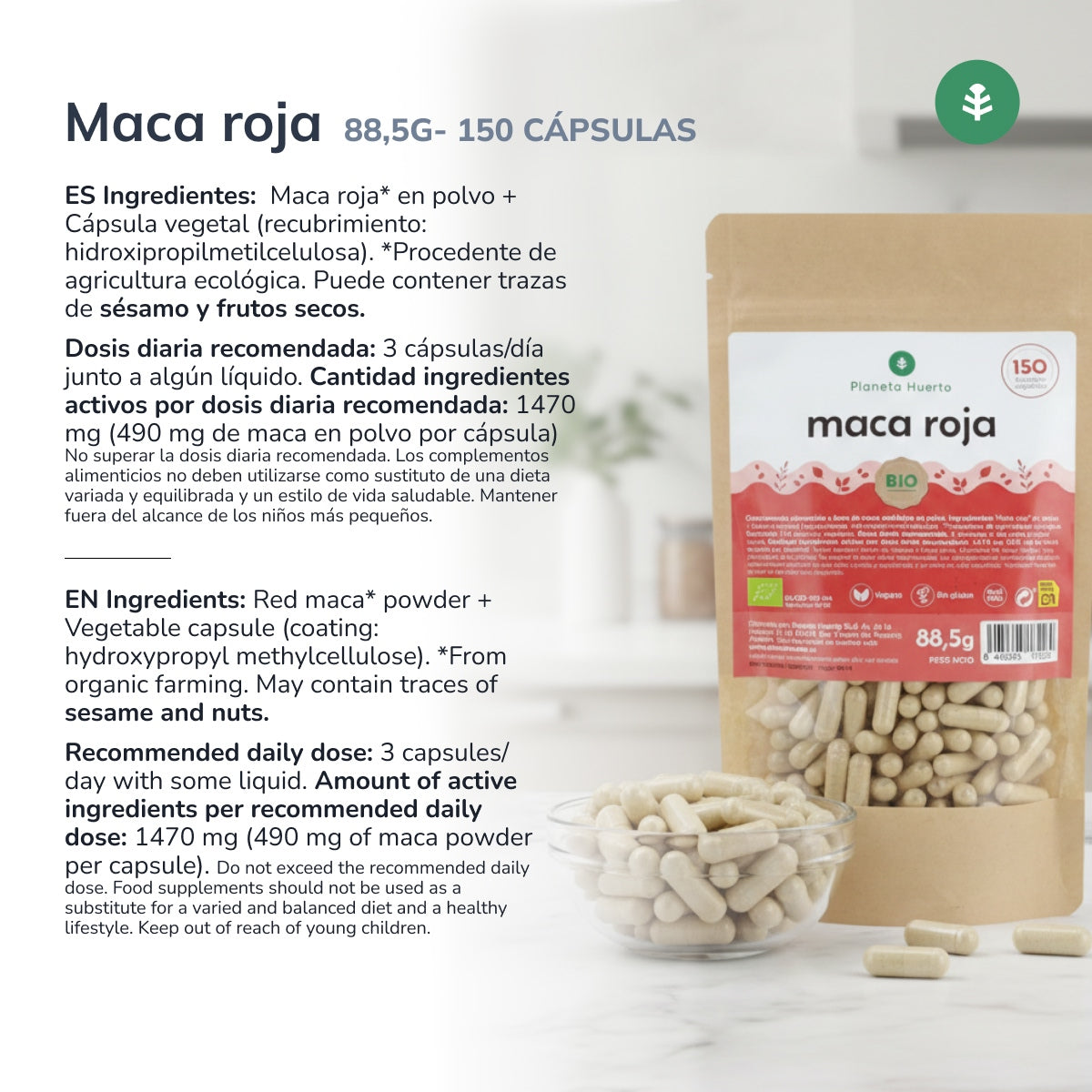 Biologische rode Maca Biologische rode Maca Planeta Huerto 150 capsules