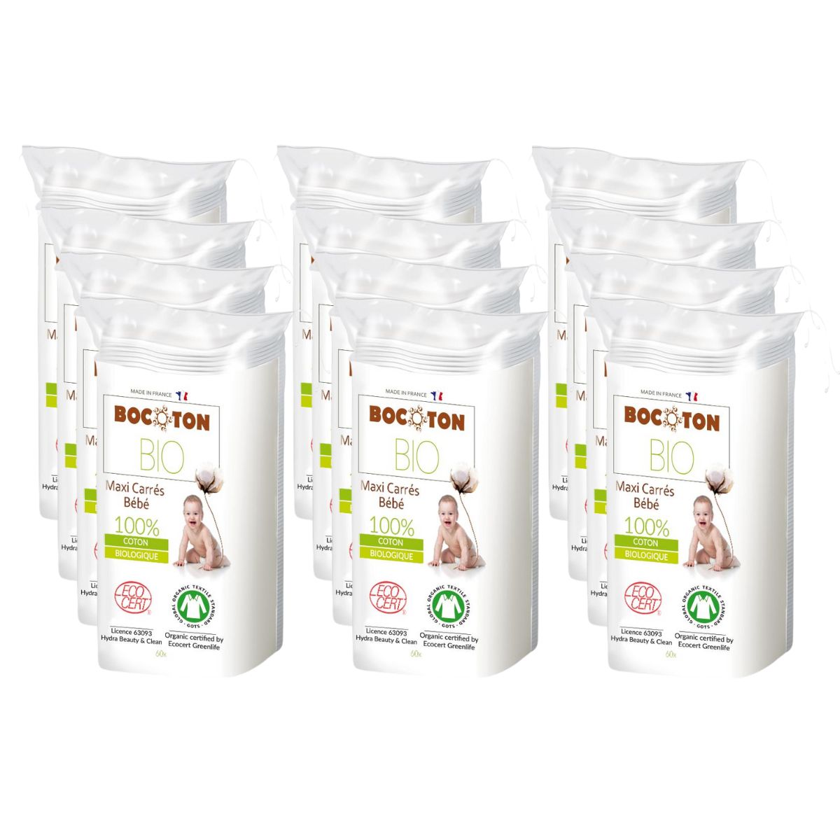 Confezione da 12 cotone idrofilo Maxi Bocoton 60 pezzi