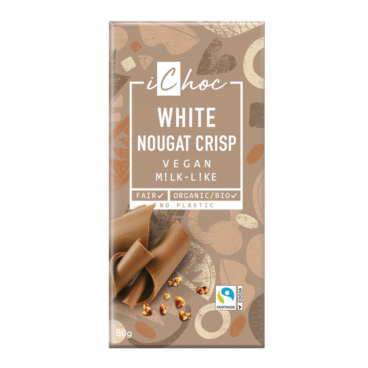 Cioccolato bianco vegano con pralinato e croccante alle nocciole ichoc 80 g