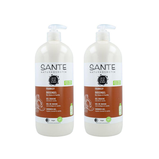 Pack of 2x Sante organic coconut and vanilla shower gel, 950 ml