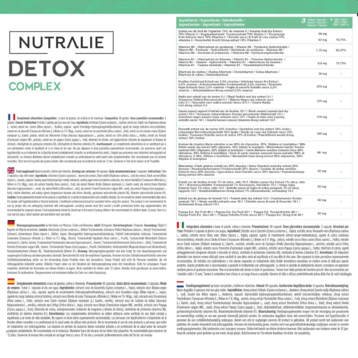 Nutralie Detox complex met vitamine B1 + B6 en choline 90 capsules