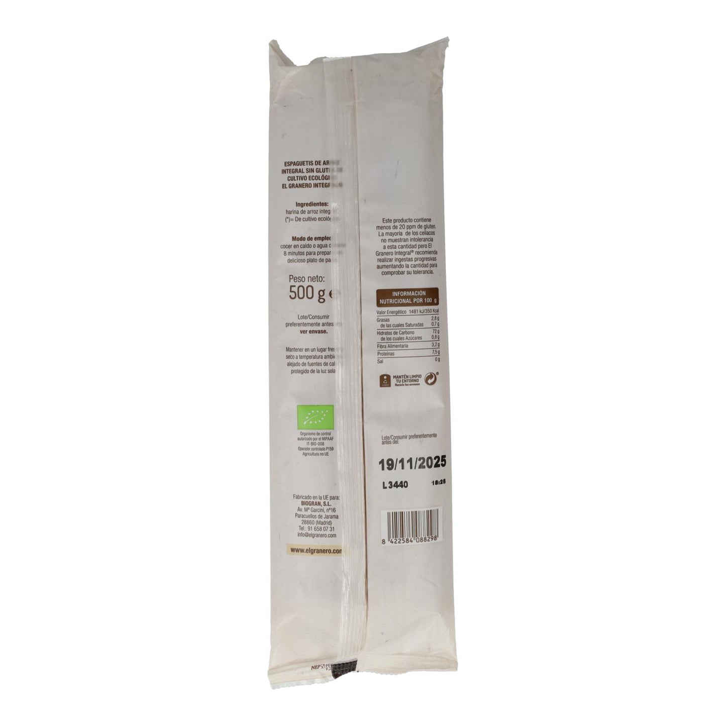 Spaghetti di riso integrale senza glutine El Granero, 500 g