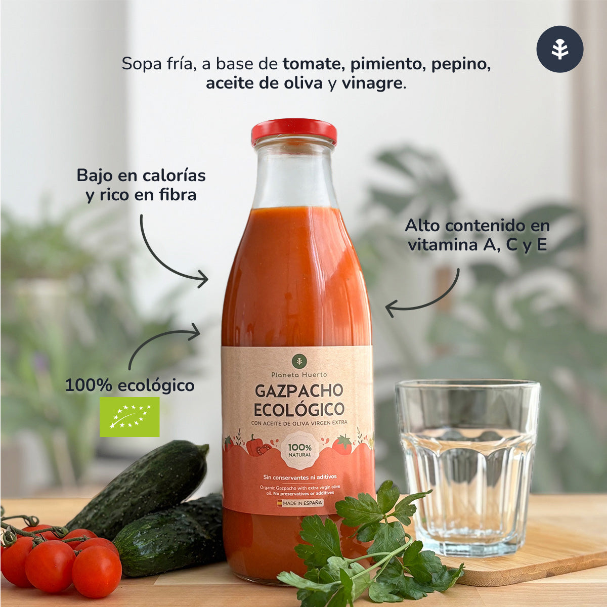 Confezione da 6 gazpacho tradizionale ECO con olio extravergine di oliva Planeta Huerto 1L