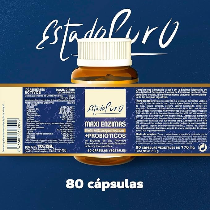 Maxi Enzymes avec Probiotiques, Tongil, 80 gélules végétales