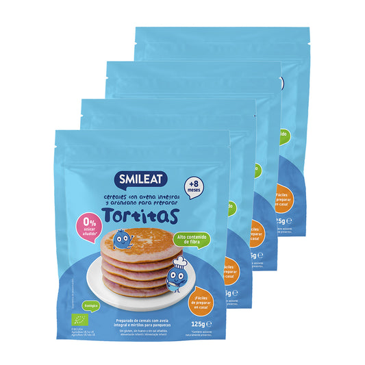 4er-Pack Vollkorn-Haferflocken-Pfannkuchen-Mix mit Blaubeeren, Smileat, 125 g