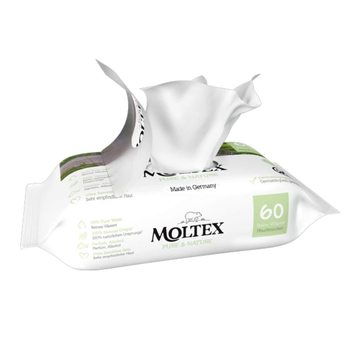 Pack of 12 x Moltex Pure & Nature Wipes 60 Units