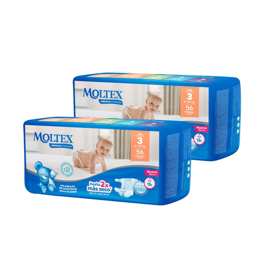 2er-Pack Moltex Premium Comfort Windeln T3 (4-10 kg) 56 Stück