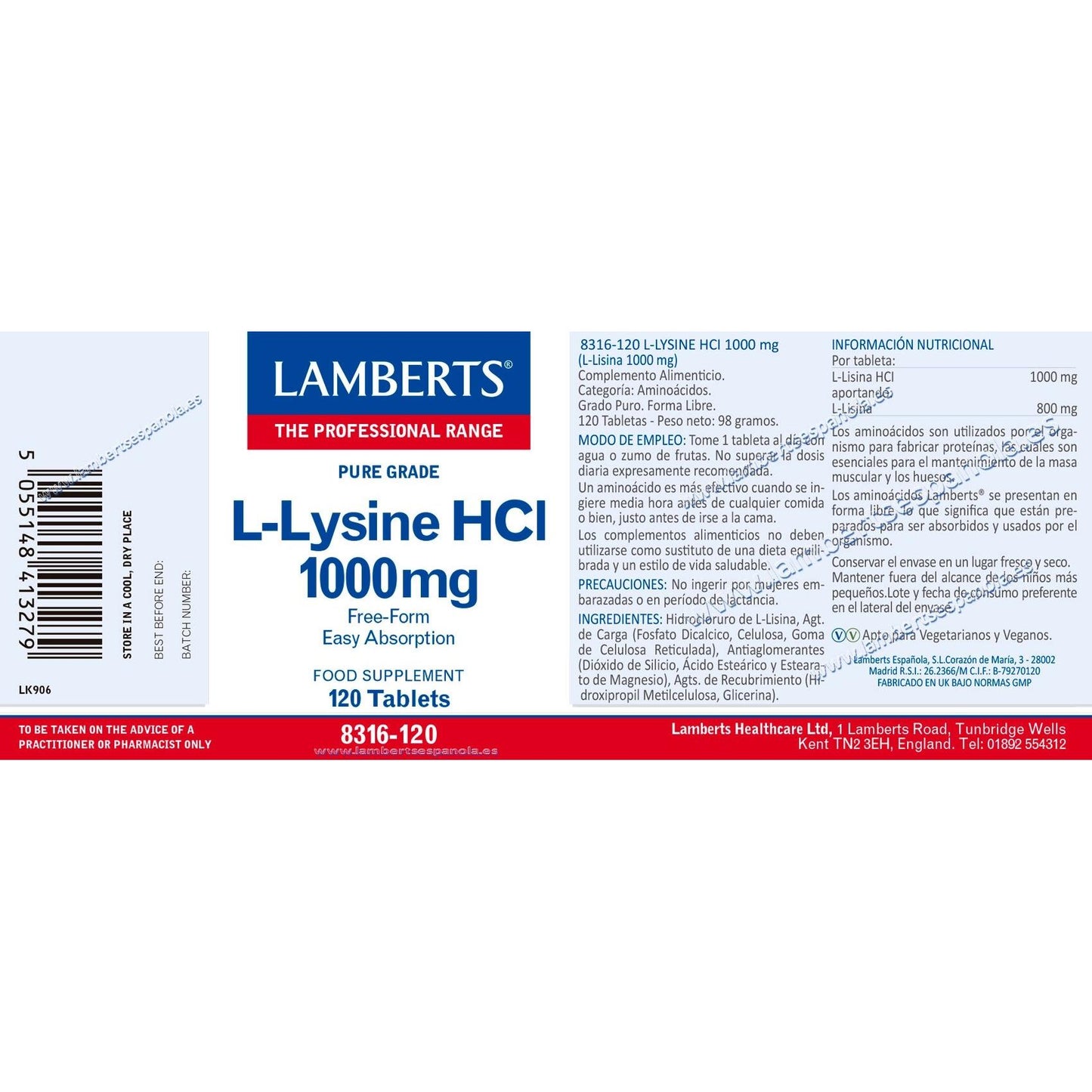L-Lisina 1000 mg Lamberts, 120 compresse