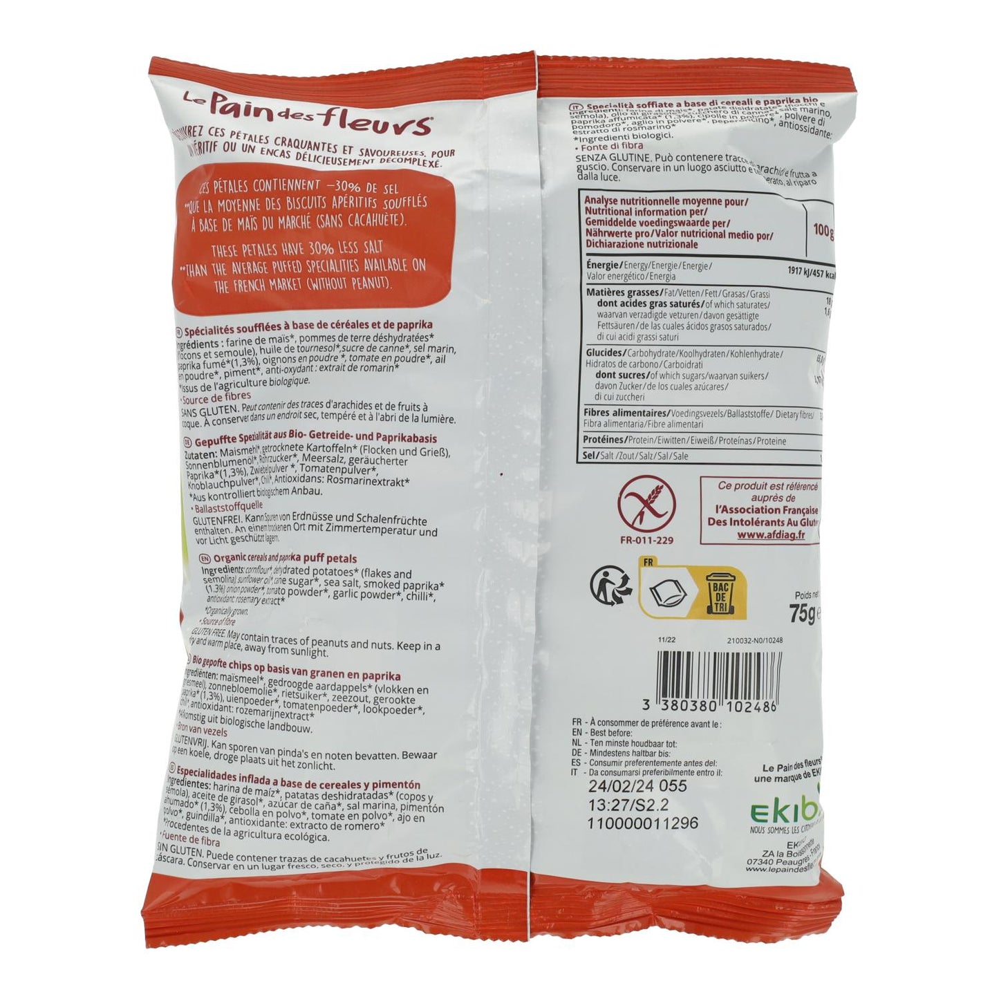 Organic Gluten-Free Paprika Petal Chips Le Pain des Fleurs 75 g