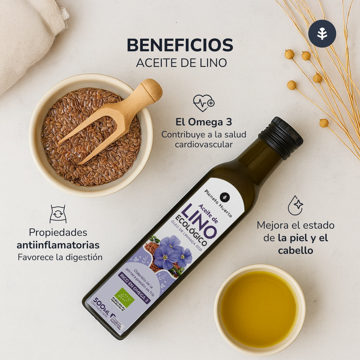 Pack of 2 ECO Planeta Huerto Cold-pressed Flaxseed Oil 500 ml