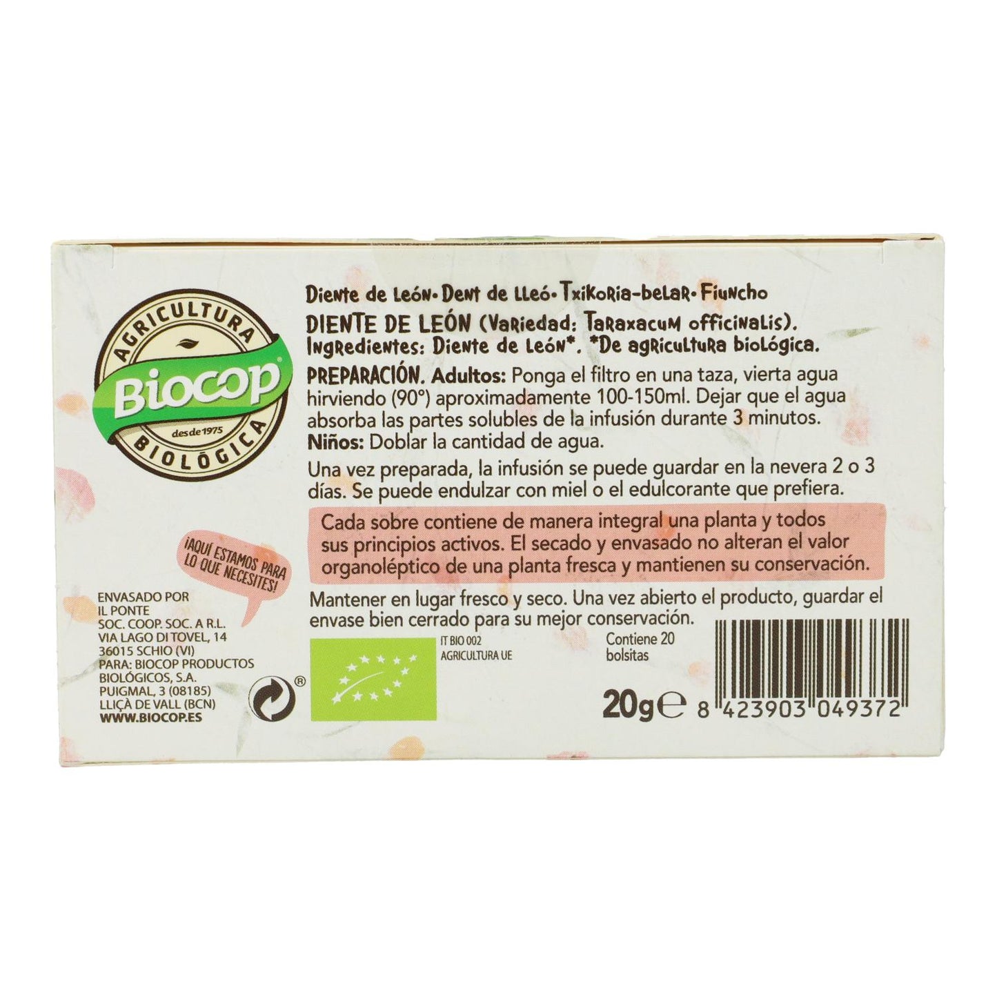 Thé au pissenlit Biocop Giardino 20 sachets