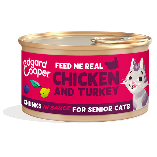 Nourriture humide pour chats en sauce Morceaux de dinde et poulet Edgard & Cooper 85 g