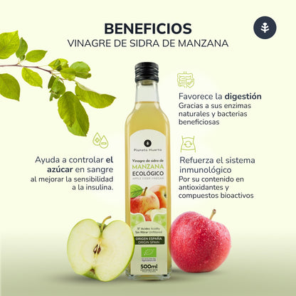 Confezione da 3 aceto di sidro di mele non filtrato ECO Planeta Huerto 500 ml