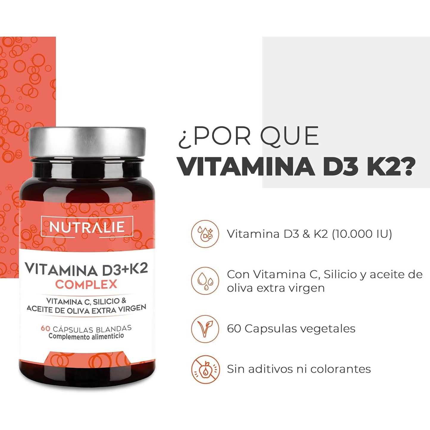 Nutralie Witamina D3+K2 Complex 10000 UI + Witamina C 60 kapsułek