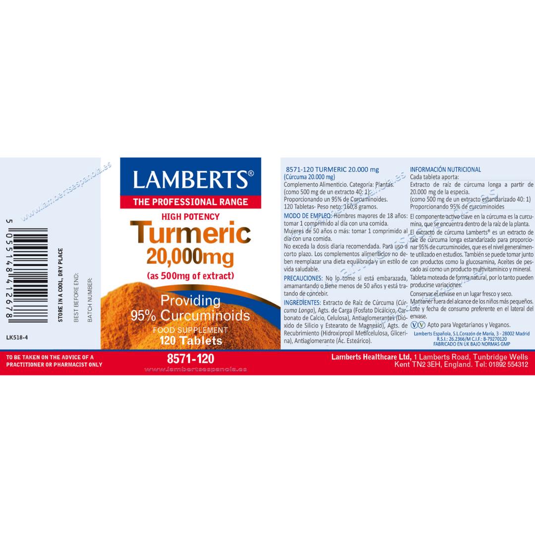 Cúrcuma 20.000 mg Lamberts 120 tabletas