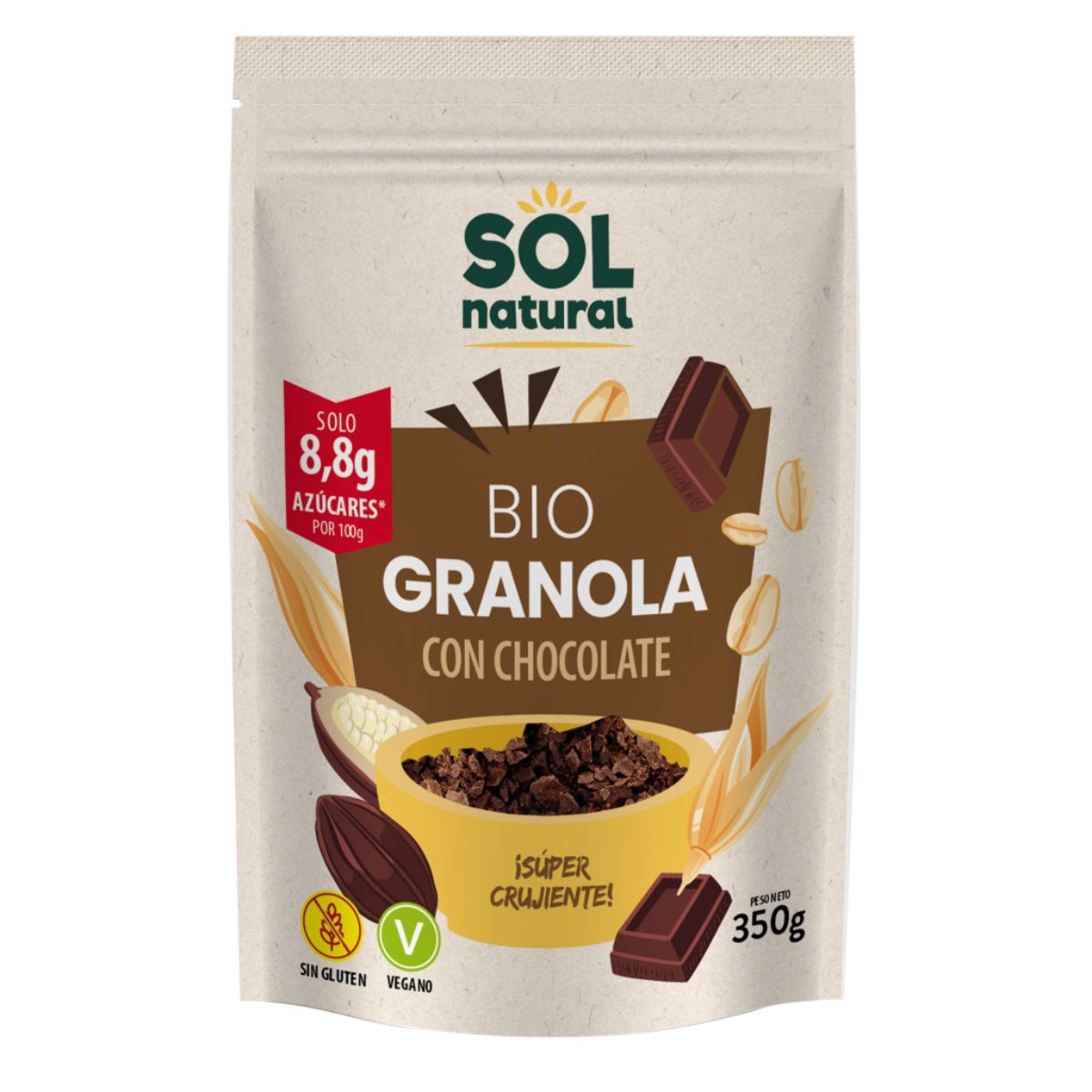 Granola di avena senza glutine con cioccolato biologico Sol Natural 350 g