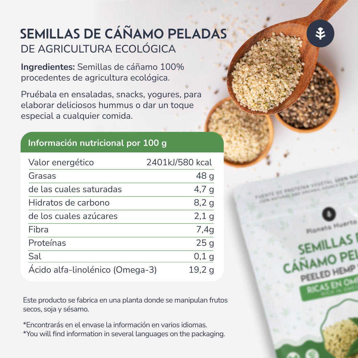 Semi di canapa decorticati ECO Planeta Huerto 400 g