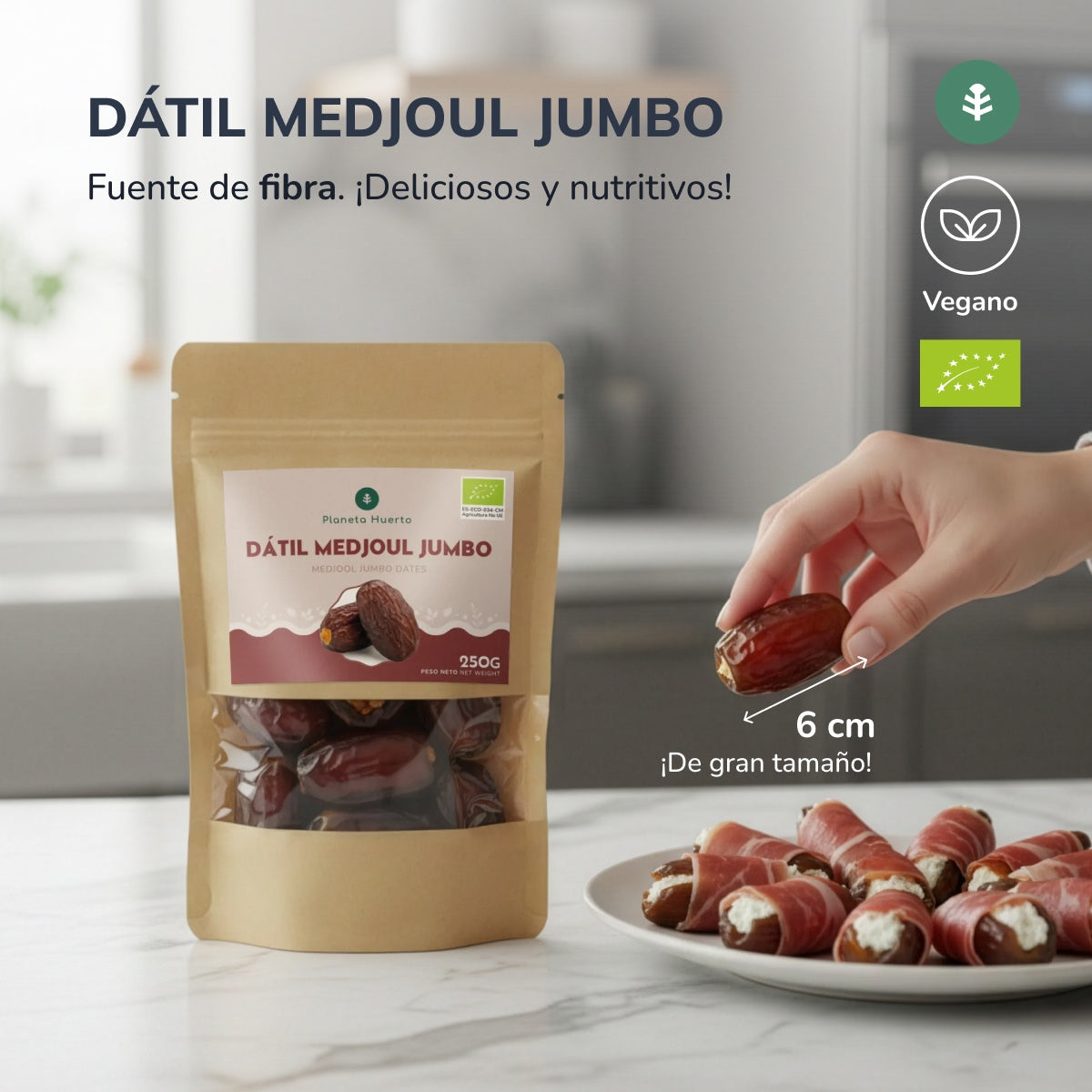 Jumbo-dadlar medjoul ECO Planeta Huerto 250 g
