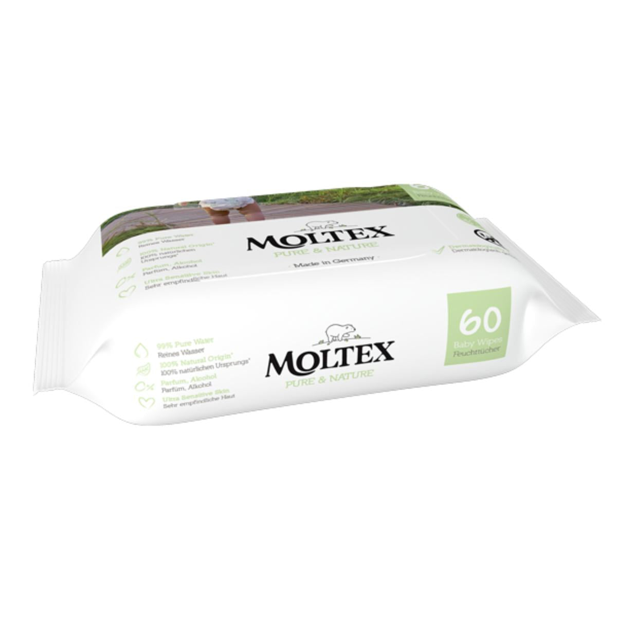 Pack of 12 x Moltex Pure & Nature Wipes 60 Units