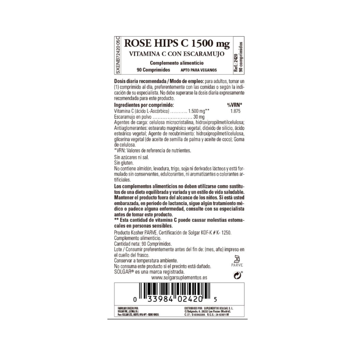 Hagebutten Vitamin C mit Hagebutten 1500 mg, 90 Tabletten