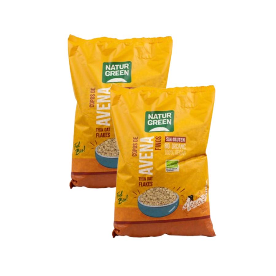 Lot de 2 paquets de flocons d'avoine fins sans gluten bio NaturGreen Lot de 2 paquets de 1 kg