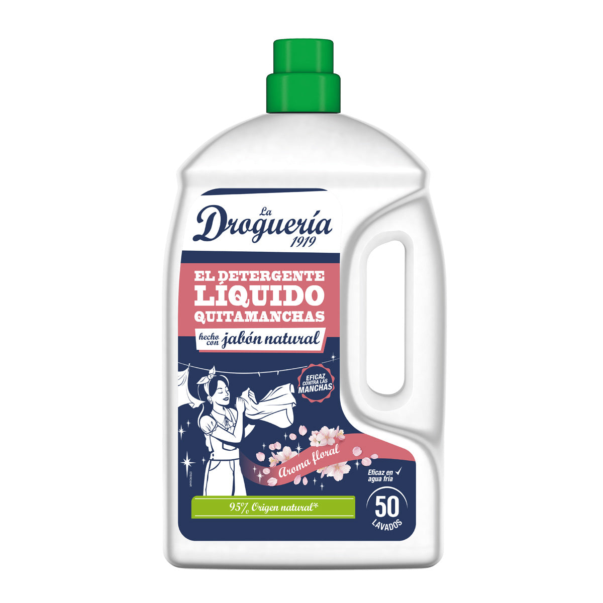 Detergente liquido con sapone naturale profumato ai fiori LA DROGUERIA 1919, flacone da 50 dosi
