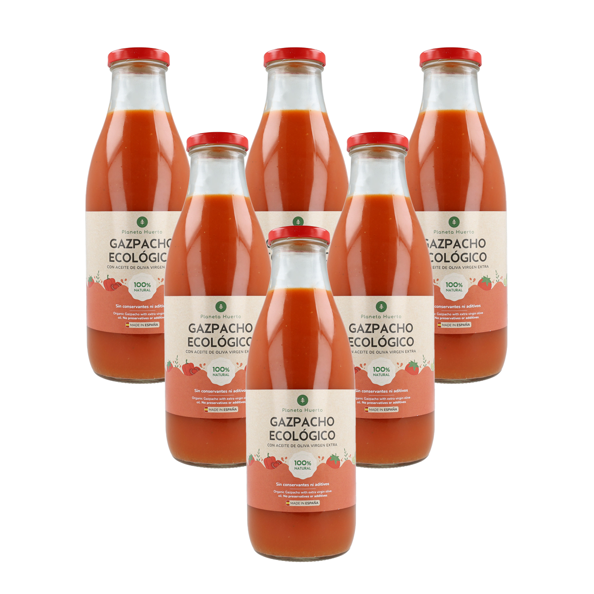 Confezione da 6 gazpacho tradizionale ECO con olio extravergine di oliva Planeta Huerto 1L