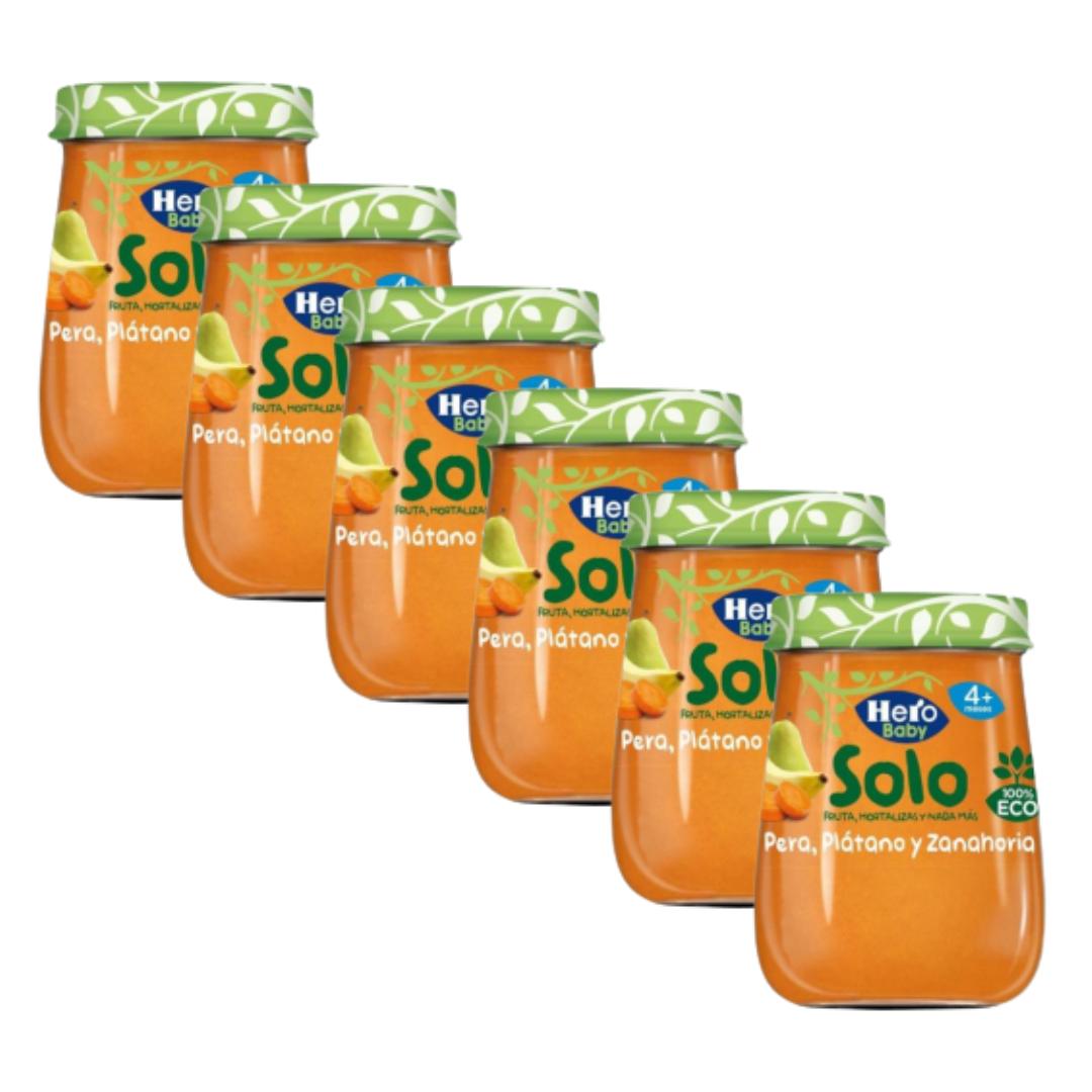 Pack économique x 6 petits pots poire, banane et carotte BIO, 120 g. Hero Solo