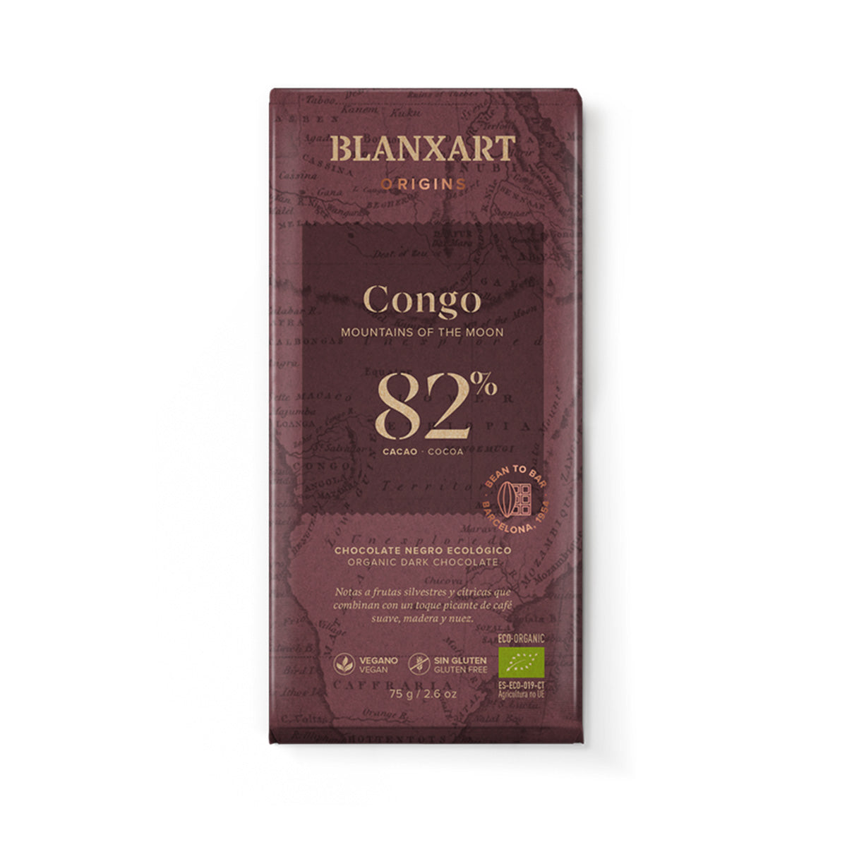 Schwarze Schokolade 82 % Kongo Eco Vegan Glutenfrei Blanxart 75 g