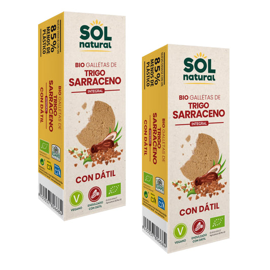 Lot de 2 paquets de biscuits complets au sarrasin sucrés aux dattes bio Sol Natural 170 g