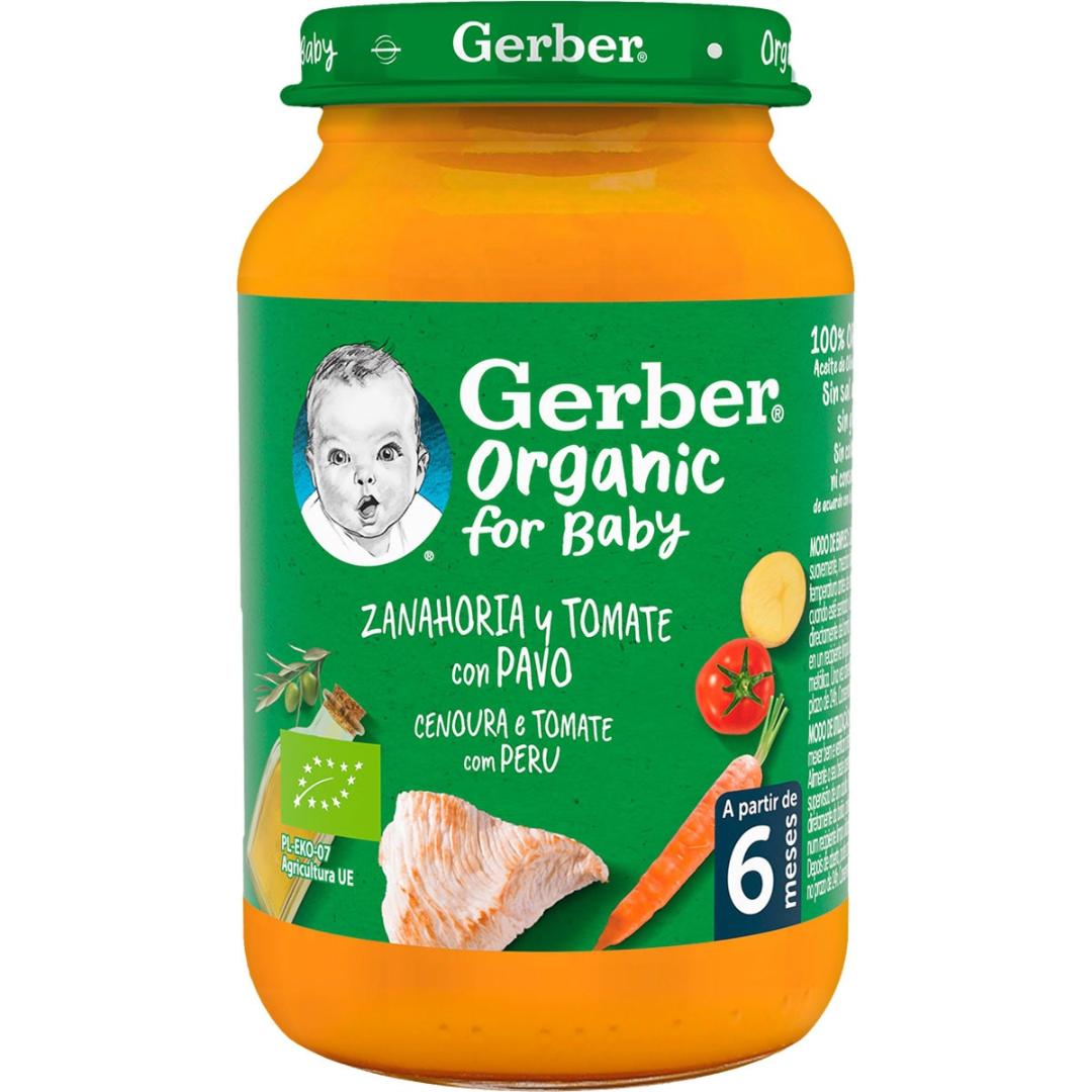 Organic baby food jar with carrot, tomato and turkey, Gerber 190 g