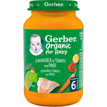Organic baby food jar with carrot, tomato and turkey, Gerber 190 g