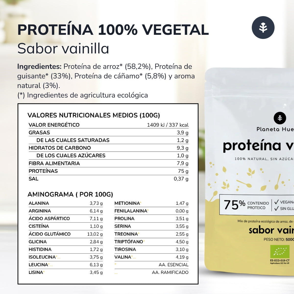 Vegetable protein Eco 75% vanilla Planeta Huerto 500 g