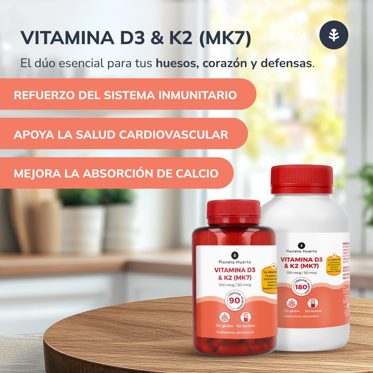 Vitamin D3 & K2 (Mk7) Planeta Huerto 90 kapslar