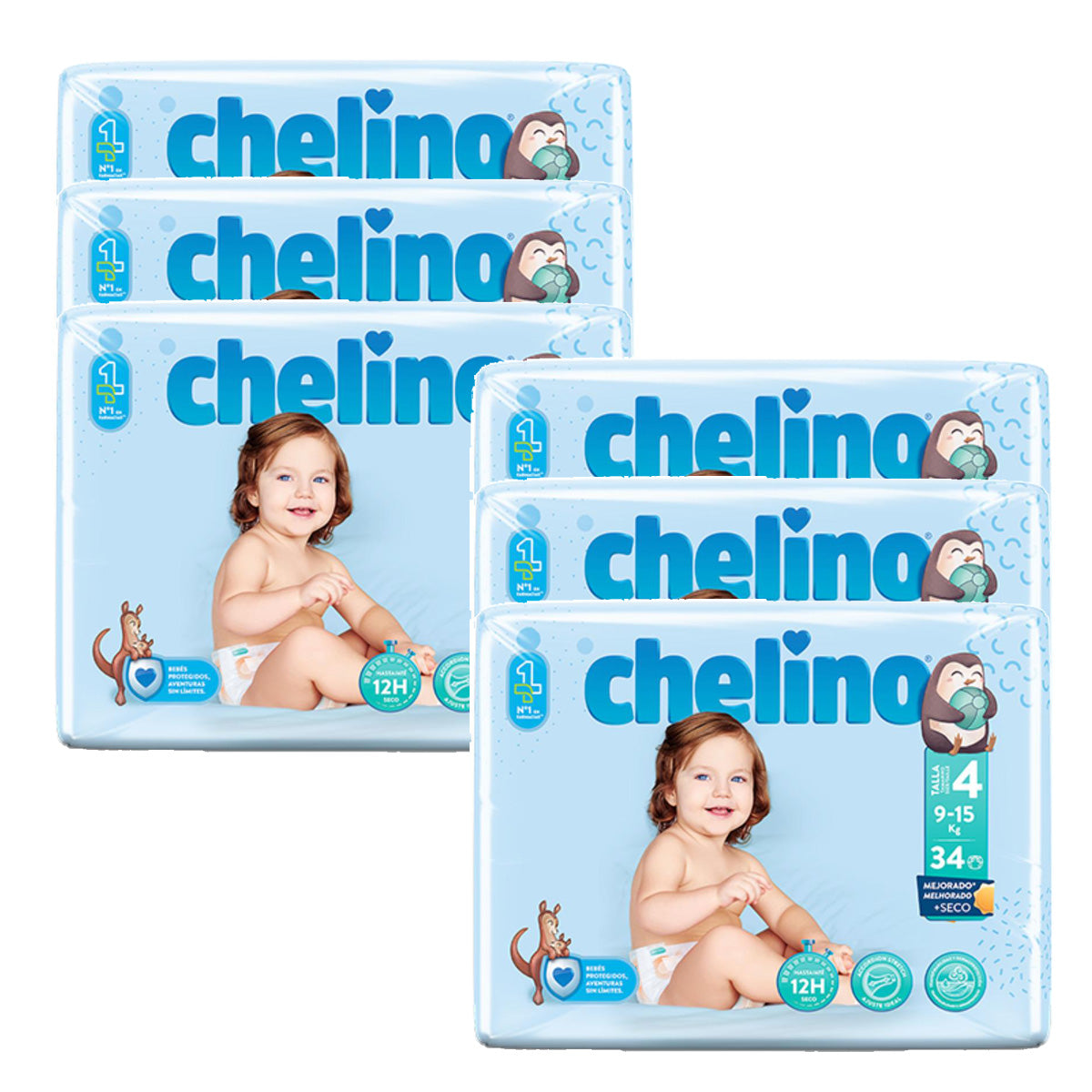 Confezione da 6 pannolini T4 Gateo (9-15 kg) 34 pezzi, Chelino