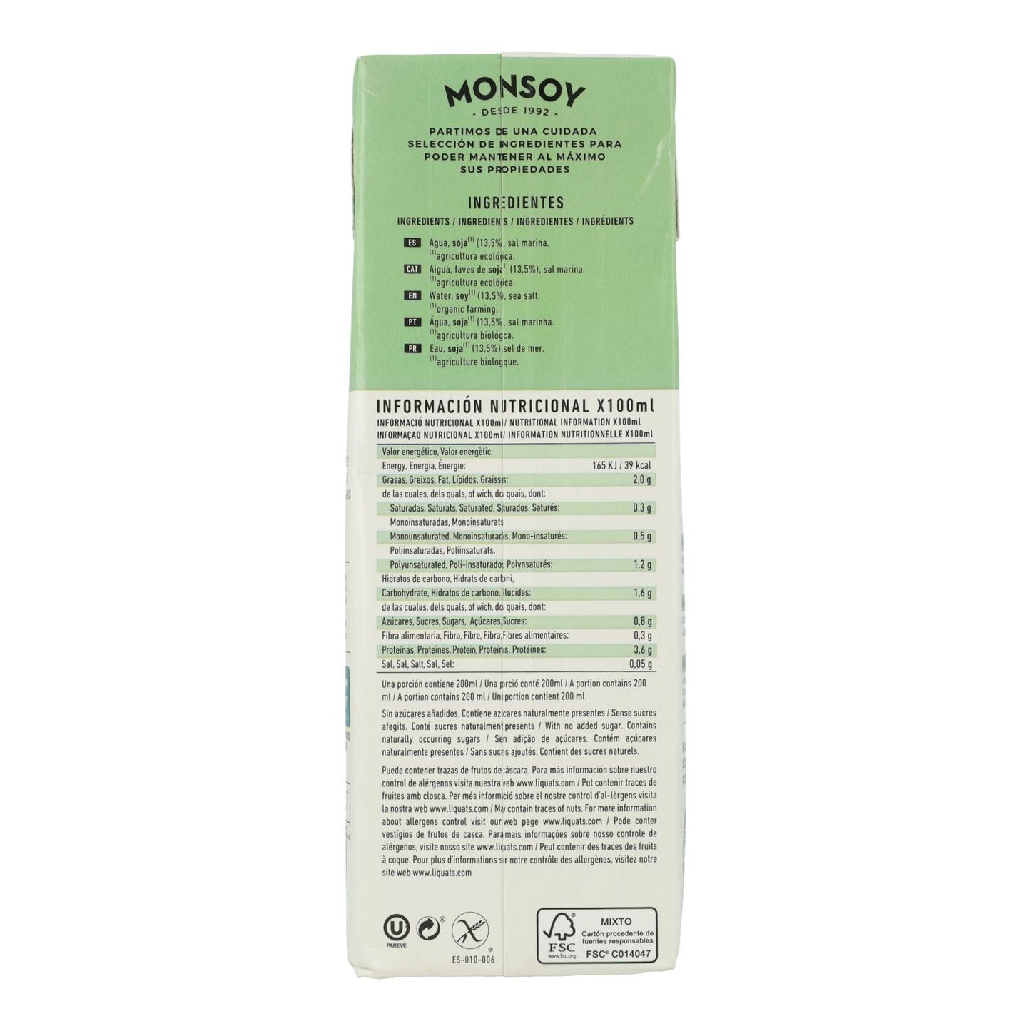 6er-Pack Bio-Sojagetränk Monsoy, 1 l