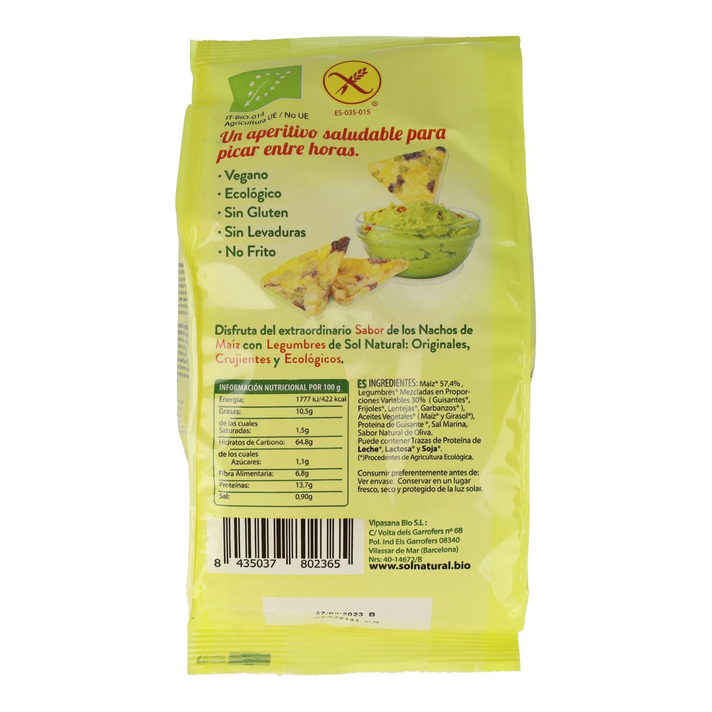 Glutenfreie Bio-Hülsenfrüchte-Nachos Sol Natural 80 g