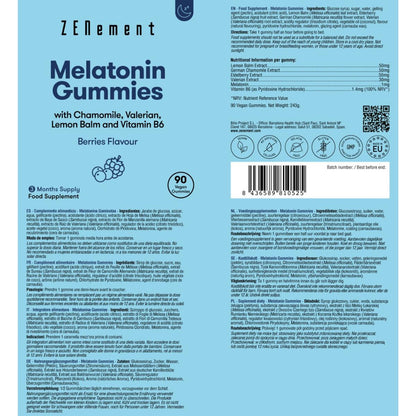 Melatonina gominolas con camomila, valeriana, melisa y vitamina B6 Zenement, 90 gominolas