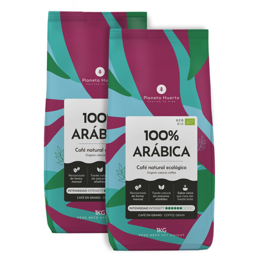 Pack 2x Café en grains Eco 100 % Arabica Planeta Huerto 1 kg