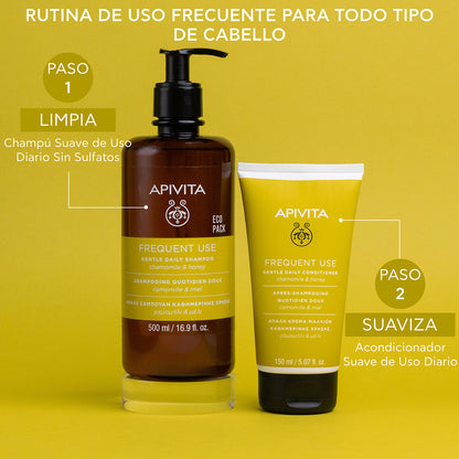 Shampooing doux pour usage quotidien - ECOPACK APIVITA, 500 ml