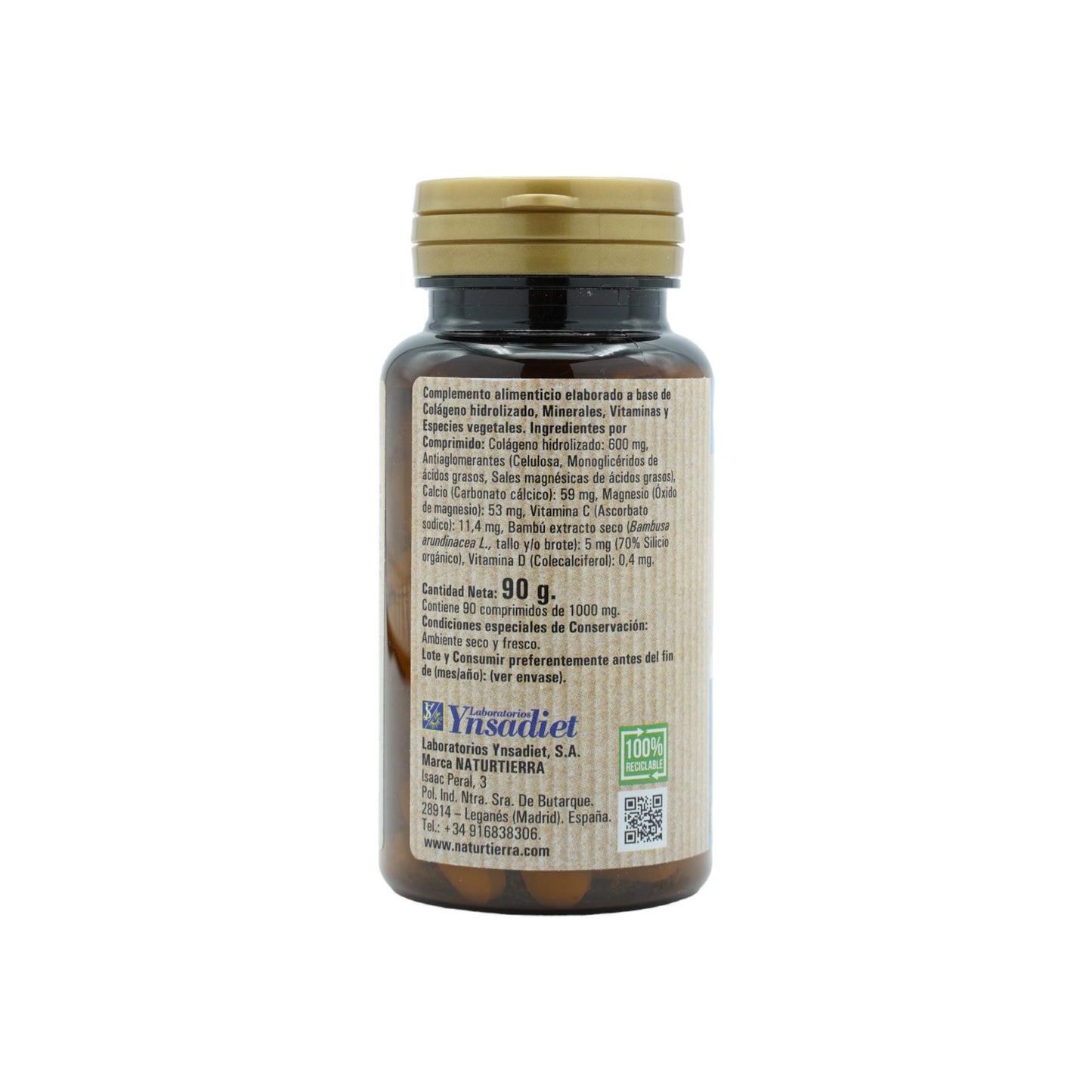 Hydrolysiertes Kollagen mit Magnesium + organischem Silizium + Kalzium + Vitamin C und D, 90 Tabletten. NaturTierra