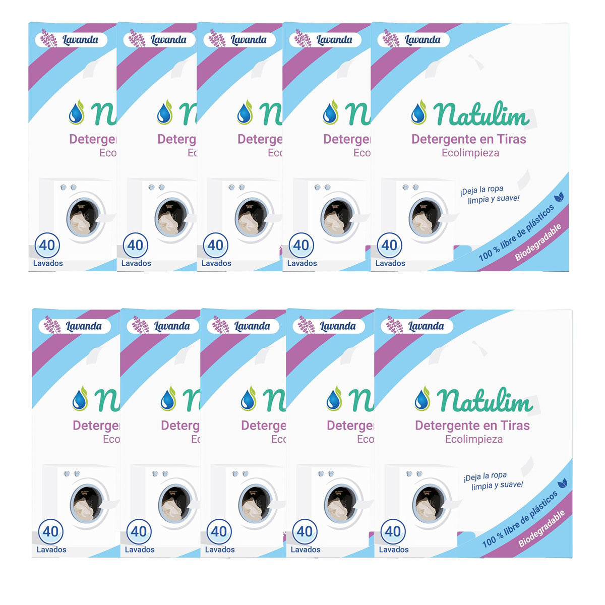 Confezione da 10 strisce lavanti ecologiche alla lavanda, Natulim, 40 lavaggi