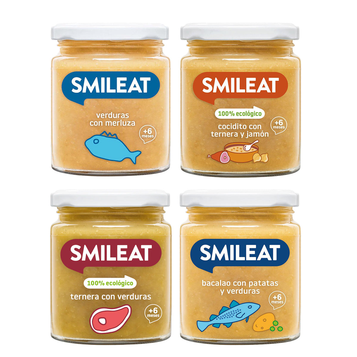 Pack of Smileat organic meat and fish jars, 4 x 230 g
