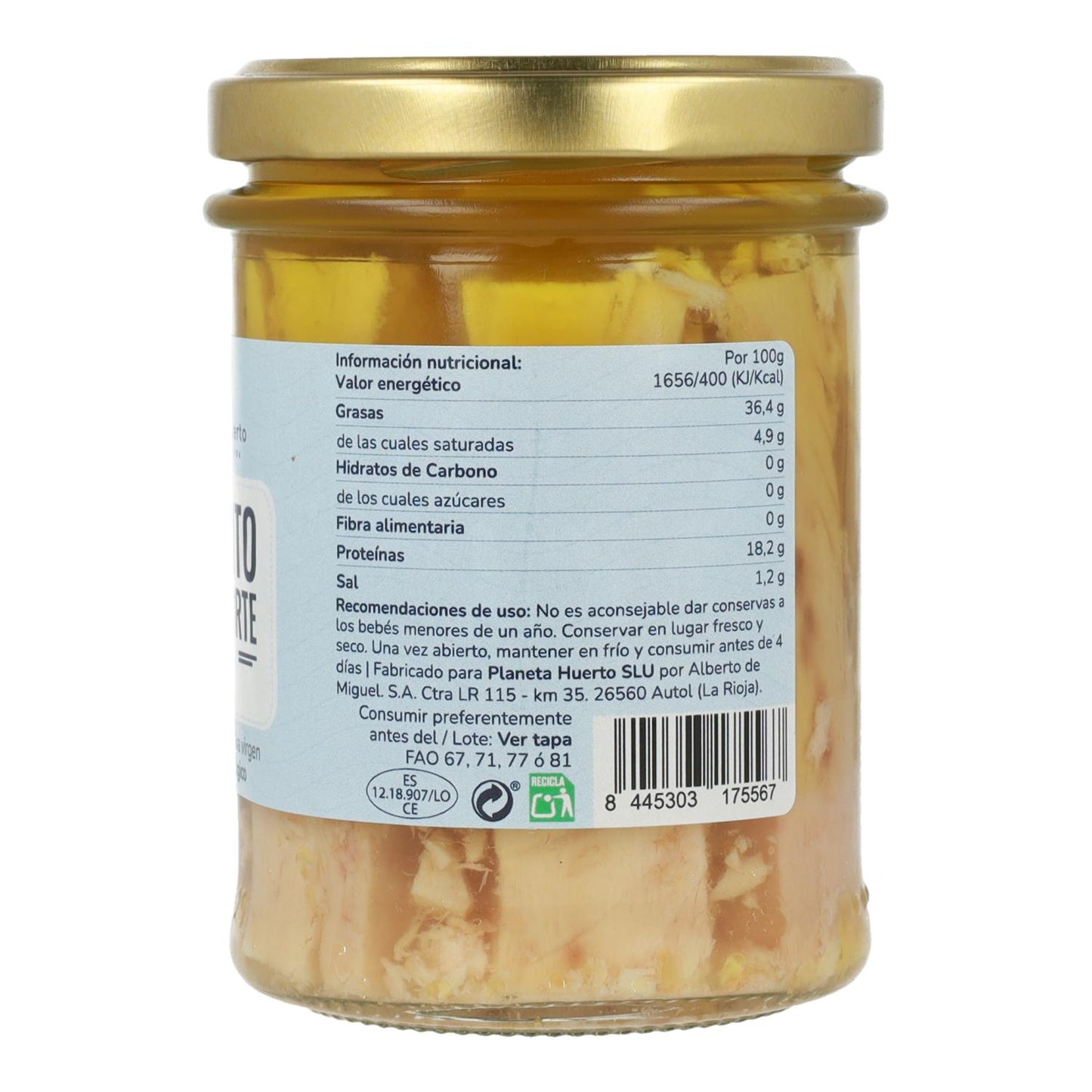Confezione da 12x Tonno bianco in olio d'oliva ECO Planeta Huerto 200 g