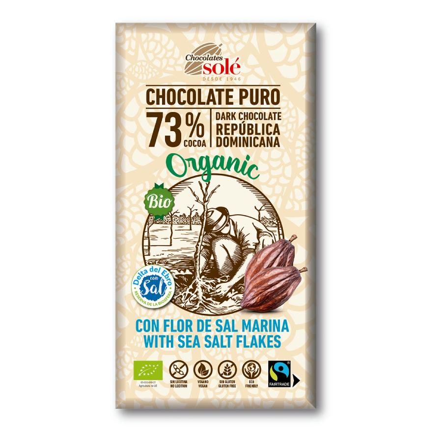 Tavoletta di cioccolato con fior di sale 73% cacao Chocolates Solé 100 g