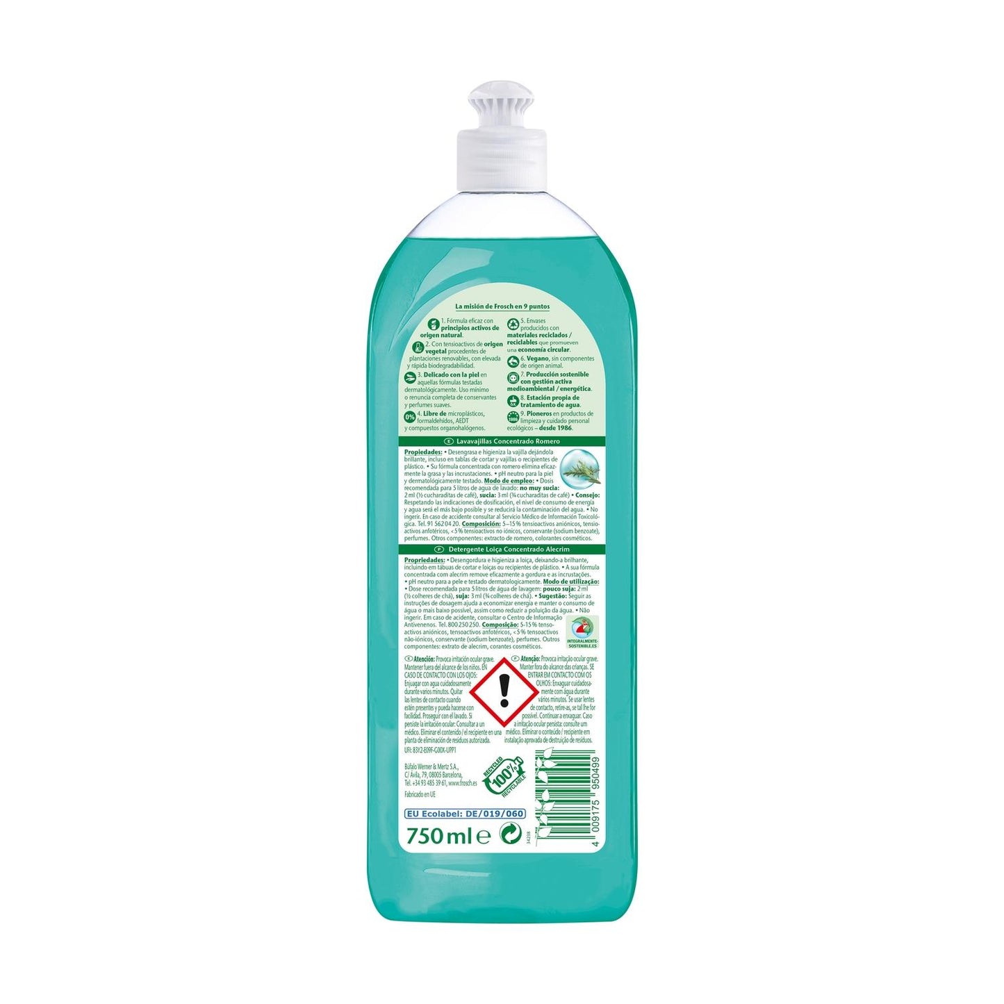 Confezione da 2 x 750 ml Detersivo per piatti al rosmarino Frosch