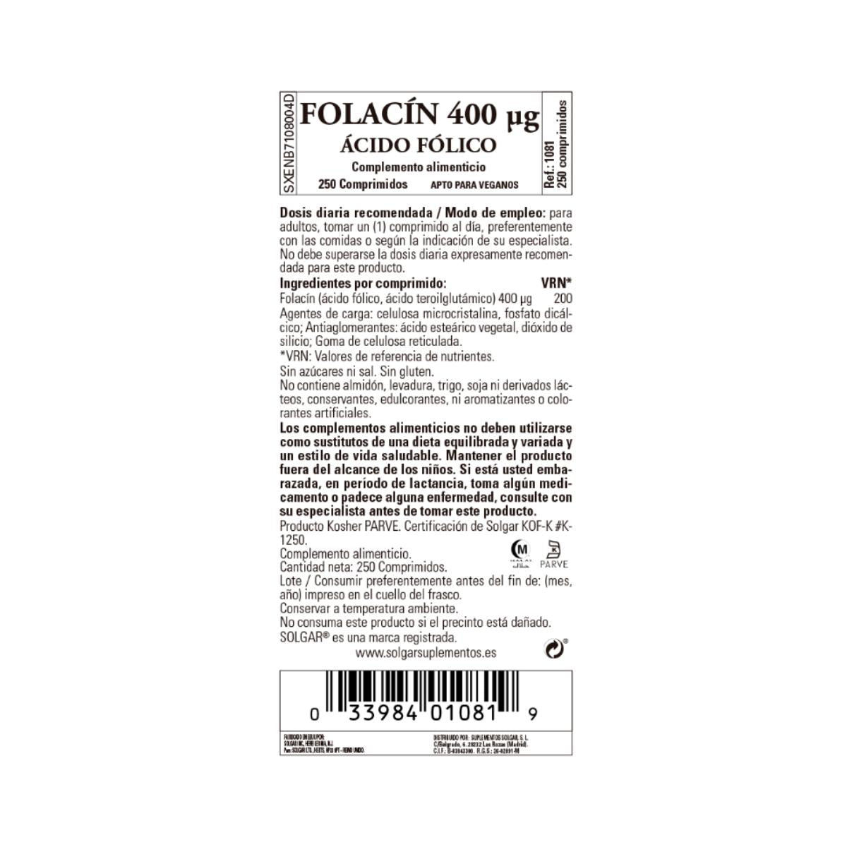 Folacín acide folique 250 gélules